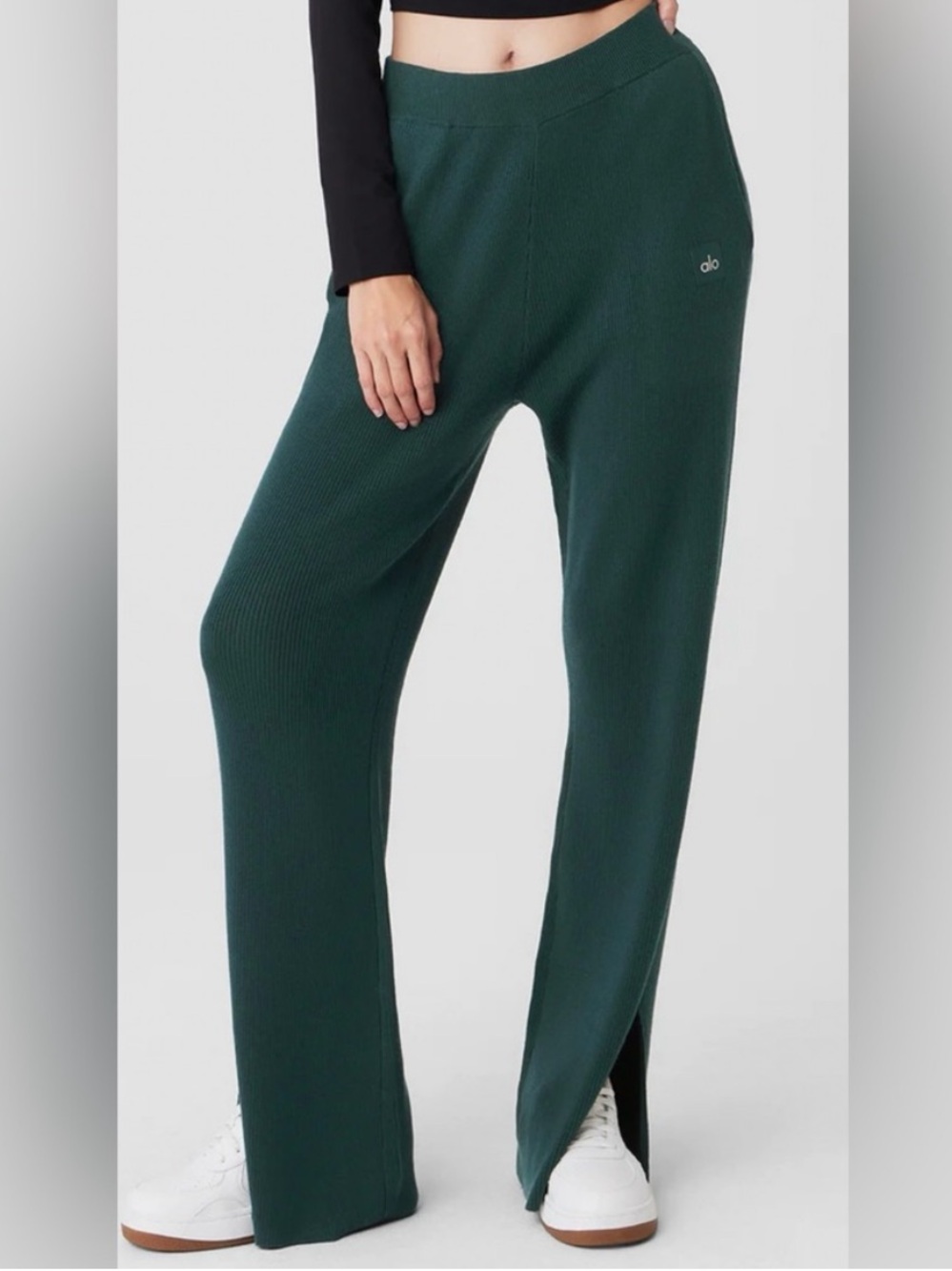 Alo High Waist Salana Knit Pants - Midnight Green
